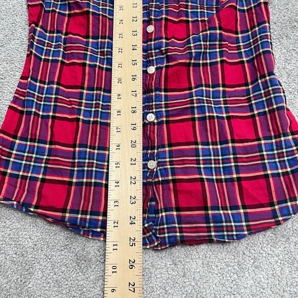 J.Crew Perfect Fit Shirt Women XXS Red Blue Plaid Button Down Long Sleeve Cotton - Picture 8 of 11